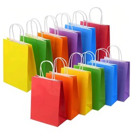 Gift Bag Kraft Paper Party Gift Bag with Handle Rainbow Gift Bag for Wedding, Birthday, Party Supplies and Gifts, bag, New Year gift gift bag (12PCS)