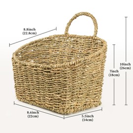 Kultilanda Hanging Wall Basket Handwoven Wicker Basket for Plants, Flowers & Storage, Rustic Farmhouse Wall Decor Organizer, Natural Seagrass