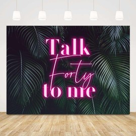 Sensfun Pink Neon Talk Forty to Me Backdrop for Women Hawaiian Theme Happy 40th Birthday Party Decorations Banner Cheers to 40 Years Palm Leaves Photography Background (7x5ft)