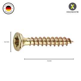 Innonexxt® Premium chipboard screws, milling ribs, cut tip - yellow, galvanised patio, wood and universal screws made in Germany, internal serration.
