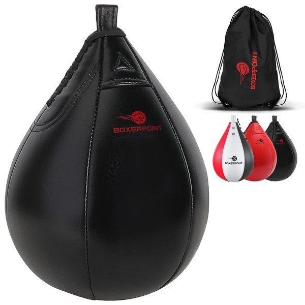 Boxing Speed Bag - PU Leather Speed Bags for Boxing - Pear Boxing Speedbags for Boxing - PU Leather Speedbag Boxing Set with Carry Bag - MMA Training Speedball Reflex Ball Boxing Equipment Speedpunch