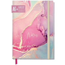 paper&you® Notebook Squared A6+ with Elastic Band [Silky Pink] with 156 Pages, 78 Sheets, Notebook, Bullet Journal, Diary, Sustainable and Climate Friendly