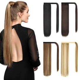Yamel Ponytail Extension Natural Long Straight 28 Inch Wrap Around Fake Ponytail Synthetic Hair Extensions Clip in Ponytail Hairpiece for Women