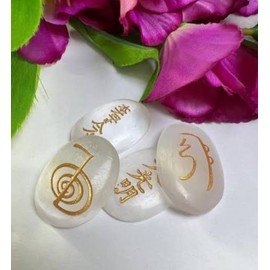 crystalmiracle Selenite Usui Reiki Symbol Carved Four Stones Set Wellness Gift Crystal Healing Metaphysical Handcrafted