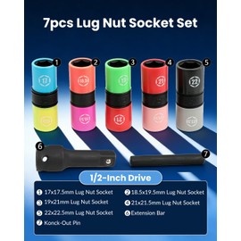 DPTOOL Half Size Lug Nut Socket Set 1/2” Drive Impact Flip Socket Set Metric 6 Point Non-Marring Thin Wall Double Ended Wheel Lug Nut Socket for Removal of Swollen, Dented and Deformed Lug Nuts