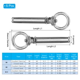 sourcing map Concrete Eye Bolt Expansion Eyebolt M8*80mm 304 Stainless Steel Expansion Lifting Bolts Ring Screw Eyes for Ceiling Concrete Wall Brick Masonry, Pack of 2