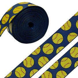 5 Yards Sports Softball Ribbon for Crafting Sewing, 7/8 Inch Grosgrain Ribbons for Gift Wrapping, Baseball Ribbons for Hair Bow Cheerleader Accessories,Navy Blue