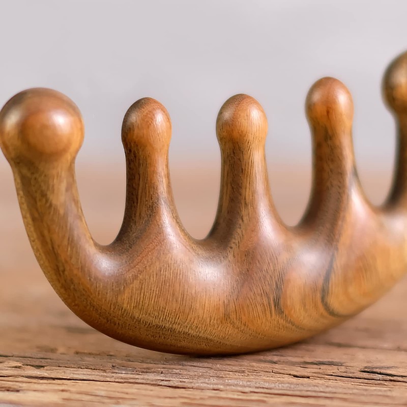 Wooden Massage Comb with Wide Tooth, Scalp Massager Round Tooth