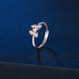 MICMIF Band Ring Butterfly 925 Sterling Silver Rings for Women Girls Adjustable Ring Zirconia Butterfly Silver Rings Jewellery, Silver Silver Zirconia, Cubic Zirconia