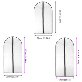 JEUIHAU 15 Pack 3 Sizes Breathable Clothes Covers with Zip, Waterproof Dustproof Garment Covers, Clothes Covers Protector Bags for Suit, Dress, Wardrobe Storage and Travel, 60x80cm,60x100cm,60x120cm