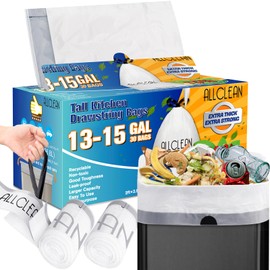 ALLCLEANbags Trash Bags 15 Gallon, Tall Kitchen Trash Bags, Drawstring Garbage Bags, Recyclable Strong Independent Fresh Trash Bags, Unscented Clear Garbage for Kitchen, Bathroom, Toilet, Office