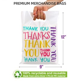 POPGIFTU Thank You Bags with Die Cut Handle 100 Pack, 9x12in Plastic Boutique Bags, Thank You Gift Bags for Wedding Birthday Baby Shower Party Favors Shopping Retail