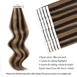 ABH AMAZINGBEAUTY HAIR Tape in Hair Extensions Human Hair 18 Inch Chocolate Brown Highlighted Caramel Blonde Tape in Extensions #P4-27 50g 20pcs