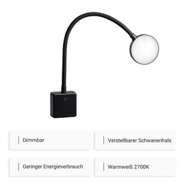 SEBSON LED Socket Lamp Dimmable Black Light for Socket 4 W Plug Light with Gooseneck Flexible Neutral White 4000 K Reading Lamp Night Light
