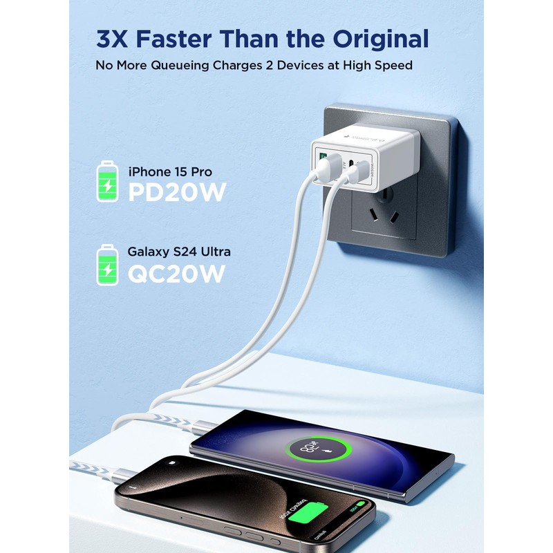 Aioneus 2-Pack USB C Cable 6FT + 3-Pack Charger Block