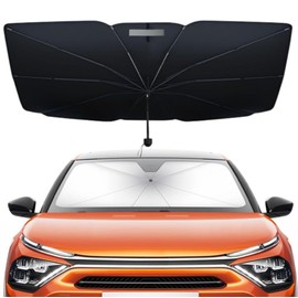 Umbrella Sun Protection for Car Window 125 x 65 cm with Pull Ring Reflective Coating Protects Against Heat Easy to Use - Titanium Silver