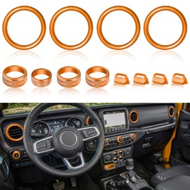 SENSHINE AC Knob Cover Vent Outlet Trim Ring for Jeep Wrangler JL JLU Accessories 2018-2023 Gladiator JT 2020-2023 Window Switch Button Cover Volume Radio Headlight Switch Knob Covers, 12 Pcs (Orange)