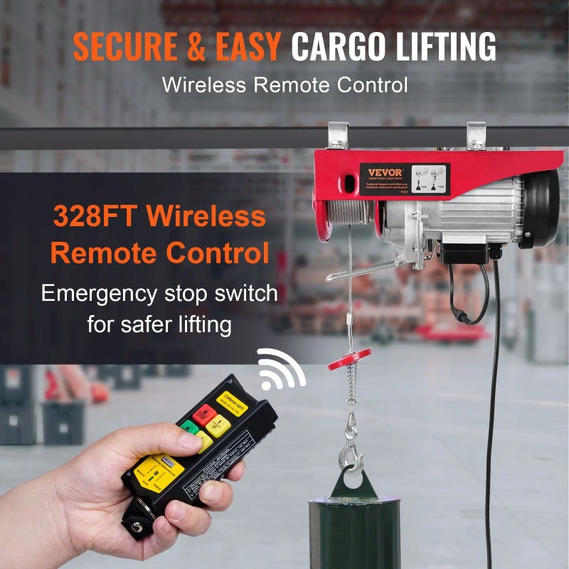 Electric Hoist Crane Winch 1760 Lbs 328 Ft Wireless Remote