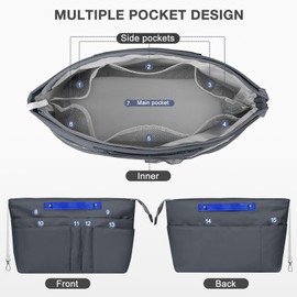 Eurhomewit Bag Organiser Insert Nylon Handbag Purse Organiser for Tote Bag, Waterproof Handbag Organizer with Handle and Keychain,Navy Blue,Small