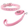 Newtensina Cute Diamante Puppy Collar and Leash Set Bling Microfiber