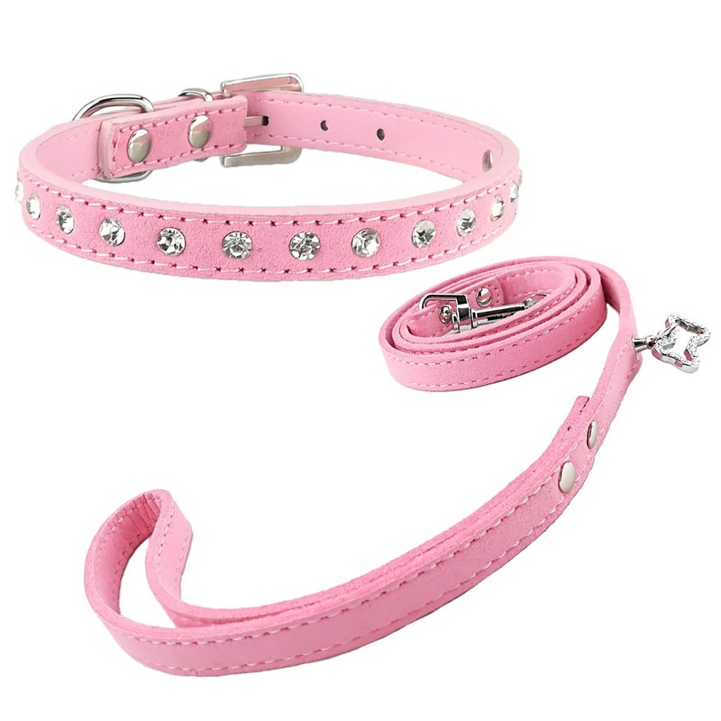 Newtensina Cute Diamante Puppy Collar and Leash Set Bling Microfiber