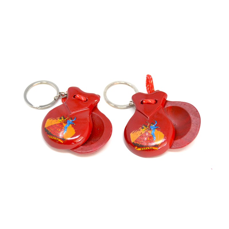 2 x Red Mini Castanets Musical Instrument Keychain Flamingo Dance