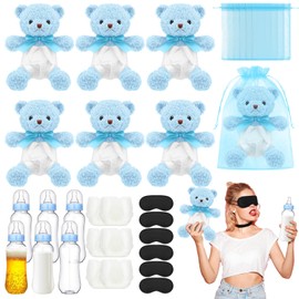 Yearntown 6 Set Bottle Chug Baby Shower Games Blue Bear Blindfolded Diaper Changing Games Kits Plastic Bottles Disposable Diapers Blindfold Eye Masks Bear Baby Shower Party Guest Gifts