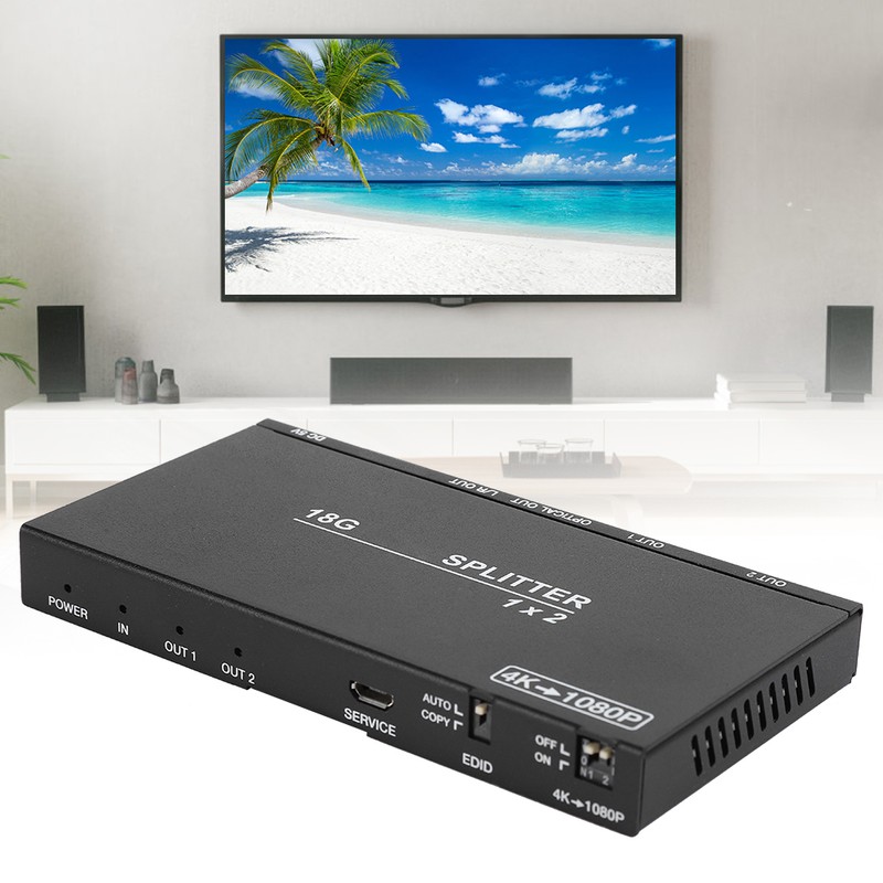 B12SA Black 1×2 HDMI 2.0 Splitter Aluminium Alloy with Scaler