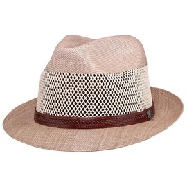 American Hat Makers Tuscany Straw Fedora Hat - Handcrafted, UV Sun Protection, Tan, Small