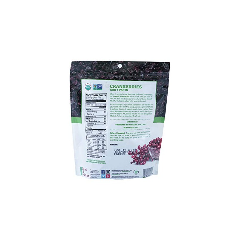 Made In Nature Organic Cranberries, Dried and Unsulfured, 5 Ounce