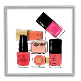 Stupell Industries Stack of Nail Polish Glam Fashion Beauty Cosmetics, Designed by Martina Pavlova Gray Framed Wall Art, Pink