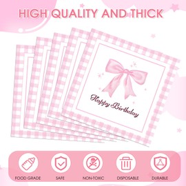 40PCS Pink Bow Napkins Pink White Checkered Disposable Pink Party Napkins Bachelorette Party Bow Theme Party Decorations Bridal Engagement Baby Shower Coquette Cute Supplies Girls Birthday Decor