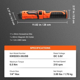 VEVOR Cordless Screwdriver 4V 7Nm - Versatile Electric Set with 11-Piece Accessory Kit - 4 V