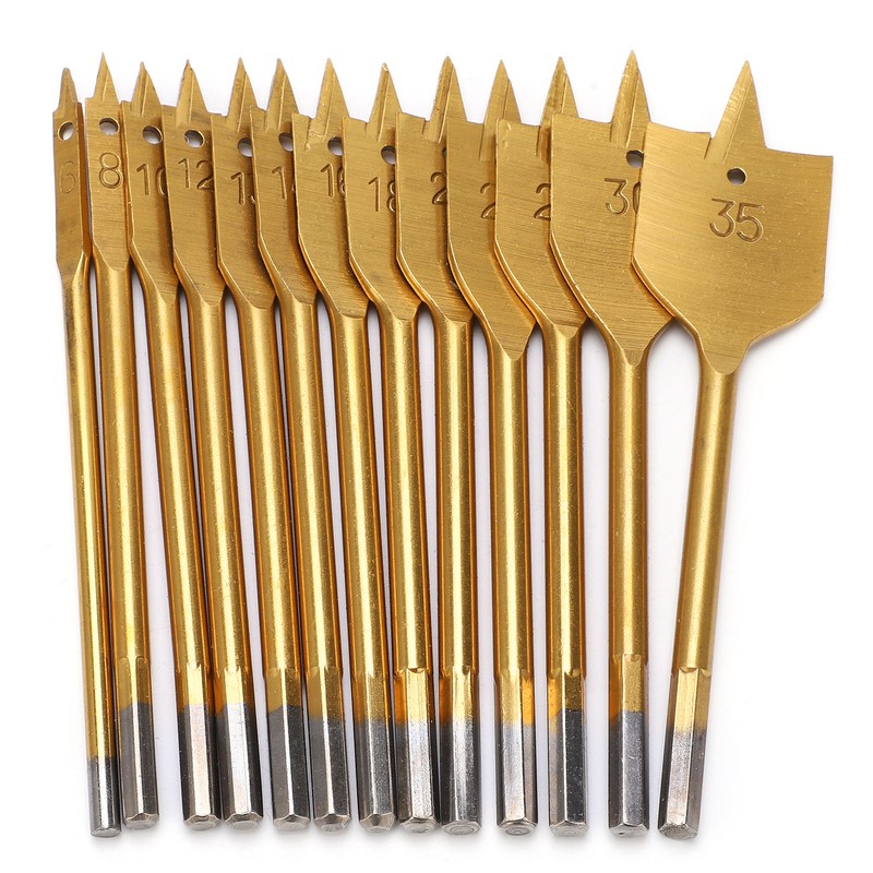 13Pcs 1/4in Hex Shank High Carbon Steel Flat Drill Bit