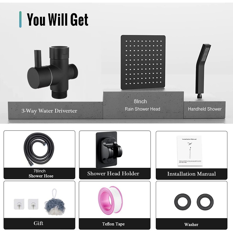 Shower Head with handheld, High Pressure 8'' Rain Shower Head/Brass