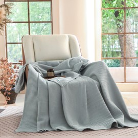 Simple&Opulence - Manta de Tiro 100% Algodón Tejido Waffle, 50" x 60", Suave, Ligera, Transpirable, Acogedora, Lavada, Manta de Capas para Sofá, Cama, Sillón, Decoración del Hogar Estilo Granja para