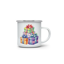 MAXIKIWI Langlebige Emaille-Kaffee- oder Tee-Camping-Tasse für drinnen und draußen, Motiv: Geburtstagskind-Aquarell, 350 ml