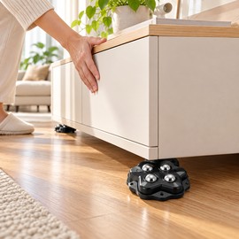 4-Pack Self-Adhesive 360° Furniture Casters with Brake Pads and 5 Steel Ball Rollers