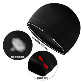 WLLHYF 2 Pieces Skull Caps Stretchy Beanie Soft Cotton Sleep Hats Helmet Liner Sweat Wicking Cap Breathable Headwear for Men Women Skiing Cycling Running Sports (2 Black)