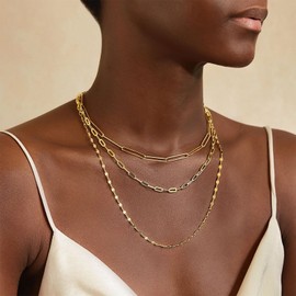 YANCHUN Layered Gold Necklace for Women Gold Necklace Stack Stackable Cuban Link Paperclip Herringbone Pendant Choker Necklaces Set Dainty Necklace for Women Gold Jewelry Gifts for Women