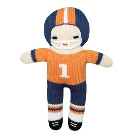 Zubels Baby Boys’ Hand-Knit Football Player Plush Toy, All-Natural Fibers, Eco-Friendly, (Orange & Navy, 7-Inch Rattle