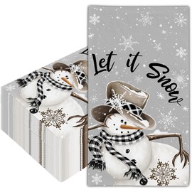 JarThenaAMCS 50Pcs Christmas Guest Napkins Disposable Grey Snowman Snowflake Paper Napkins Winter Dinner Hand Napkins for Xmas Party Tableware Supplies