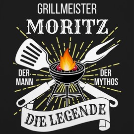 Geschenk mit Namen personalisiert by Shirtracer - Apron - BBQ Apron Men - Grillmeister Der Mann Der Mythos Die Legende mit Name - Funny Gift Barbecue Dad Father's Day Birthday, 1 black