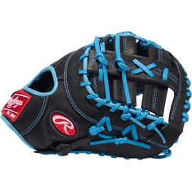 Rawlings | R9 Series First Base Mitt Baseball Glove | 13" | Right Hand Throw | Black/Columbia Blue