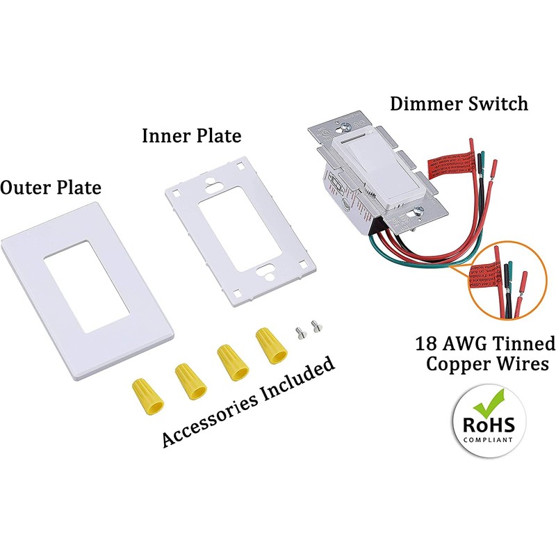 Cloudy Bay in Wall Dimmer Switch for LED Light/CFL/Incandescent,3-Way Single