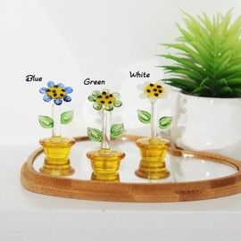 NaneTidy 3pcs Mini Glass Flower Figurines Hand Blown Glass Sunflower Collectible Figurine Home Decor Ornaments Gift Idea for Birthday, Christmas