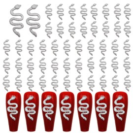WOKOTO 50pcs Silver Snake Nail Charms For Nail Art 3d Jewels Snake Nail Jewelry For Acrylic Nails Silver Charms For Nails Decorations 3d Nail Art Charms Silver Nail Studs Charms Snake Accessories