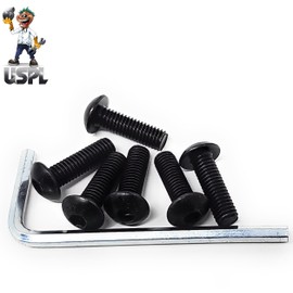 USPL Matt Black Steering Wheel Flat Bottom Round Top Screw Kit 6Pcs with Allen Key SCRWES-002BK + USPL Sticker