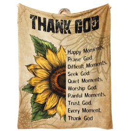 Thank God Sunflower Christian Throw Blanket 50 x 60, Inspirational Faith Farmhouse Decor, Prayer Encouragement Gift for Women Mom Sister Friend, Birthday Get Well Mothers Day Christmas (Sunflower)