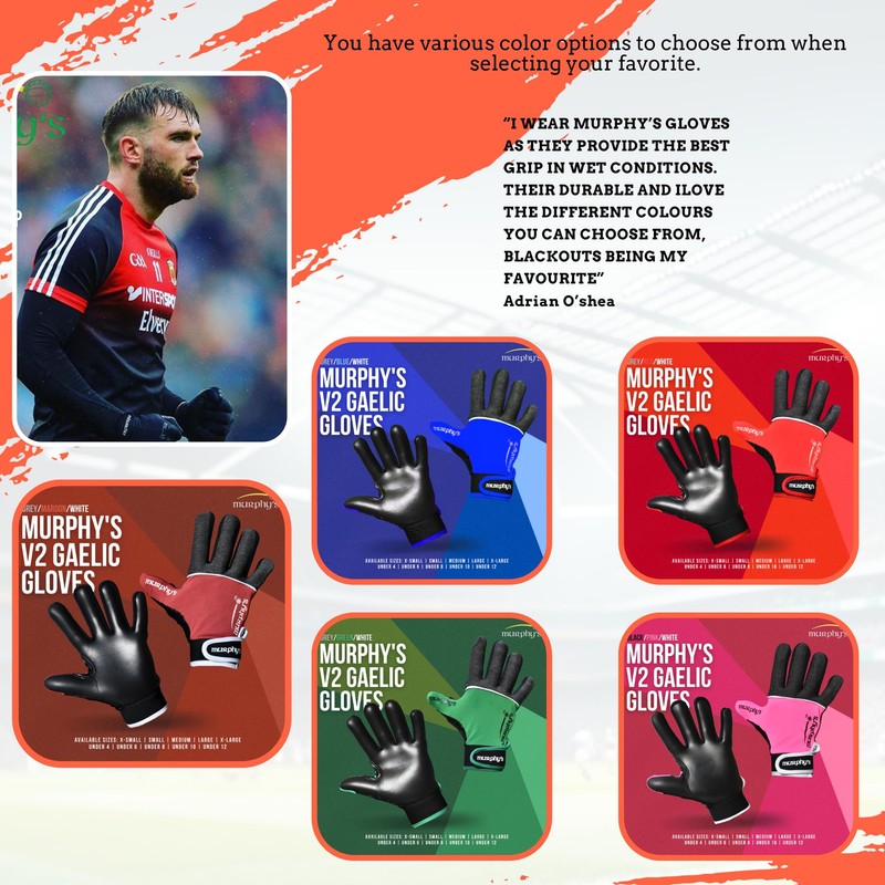 Murphys V2 Gaelic Football Adult's Gloves, Premium Latex Field Players